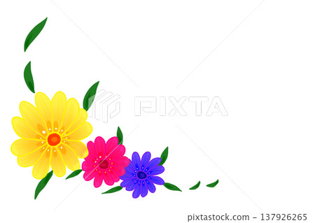 花朵,色彩繽紛,黃色、粉紅色、藍色,葉子 花朵,色彩繽紛,黃色、粉紅色、藍色,葉子 137926265