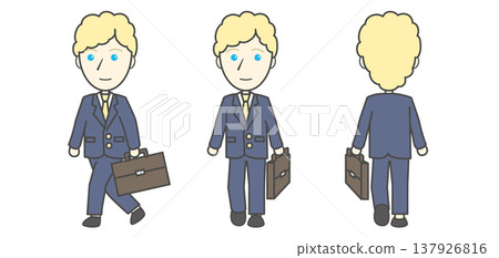 A set of three vector images showing a blonde foreign businessman walking and standing with a bag. A set of three vector images showing a blonde foreign businessman walking and standing with a bag. 137926816