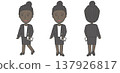 Black businesswoman carrying a small bag, walking and standing, 3-way view set (vector) 137926817