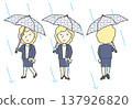 A blonde foreign businessman commuting on a rainy day, carrying an umbrella and a bag. (3-way set material) 137926820