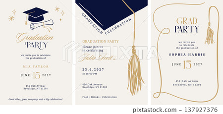Class of 2026 elegant vintage graduation party and prom invitations with black and gold hand drawn Class of 2026 elegant vintage graduation party and prom invitations with black and gold hand drawn 137927376