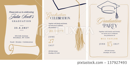Class of 2026 elegant vintage graduation party and prom invitations with black and gold hand drawn Class of 2026 elegant vintage graduation party and prom invitations with black and gold hand drawn 137927493