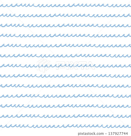 Hand drawn blue sea waves stripes seamless pattern. Vector river waves, wavy repeat background. Hand drawn blue sea waves stripes seamless pattern. Vector river waves, wavy repeat background. 137927744