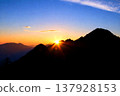 A fantastic sunrise viewed from the summit of Mt. Kamegamori in the Ishizuchi mountain range, Saijo City, Ehime Prefecture. 137928153