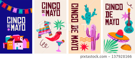 Cinco de Mayo Mexican holiday celebration vertical poster, banner and greeting card designs. Cinco de Mayo Mexican holiday celebration vertical poster, banner and greeting card designs. 137928166