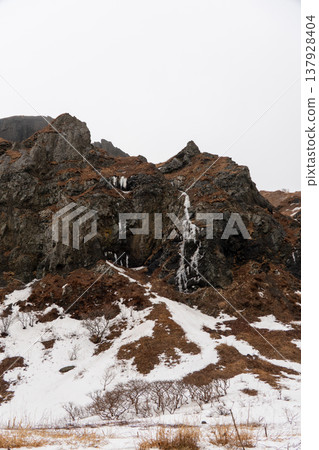 A snow-covered landscape viewed from Momoiwa Observatory on Rebun Island in winter. A snow-covered landscape viewed from Momoiwa Observatory on Rebun Island in winter. 137928404