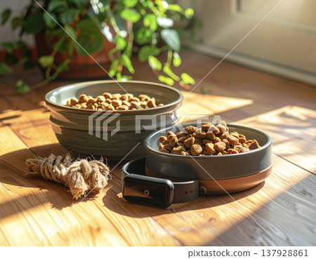 Nutritionally balanced, carefully selected pet food prepared in the sunlight. Nutritionally balanced, carefully selected pet food prepared in the sunlight. 137928861