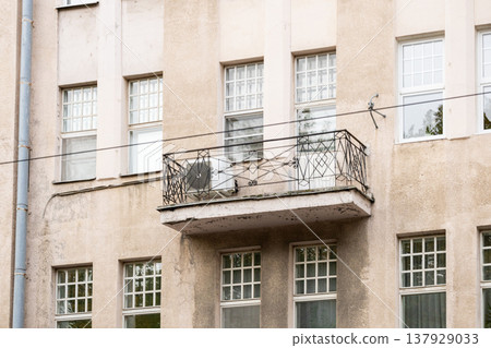 air conditioning on facade of building, air cooling in hot weather.  137929033