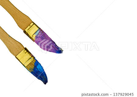 Used paint brushes with dried paint residue Used paint brushes with dried paint residue 137929045