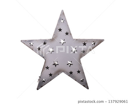 Silver star Christmas tree on white background. Silver star Christmas tree on white background. 137929061