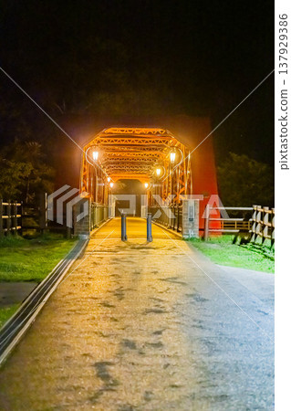 Lake Shikotsu, night view of the mountain railway bridge Lake Shikotsu, night view of the mountain railway bridge 137929386