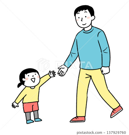 An illustration of a father taking his child's hand. An illustration of a father taking his child's hand. 137929760