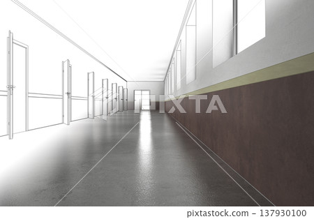 long corridor, interior visualization, 3D illustration long corridor, interior visualization, 3D illustration 137930100