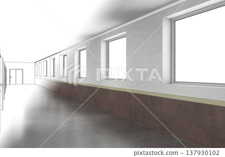 long corridor, interior visualization, 3D illustration long corridor, interior visualization, 3D illustration 137930102
