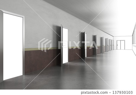 long corridor, interior visualization, 3D illustration long corridor, interior visualization, 3D illustration 137930103