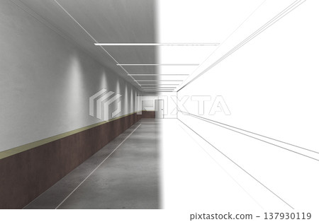 long corridor, interior visualization, 3D illustration 137930119