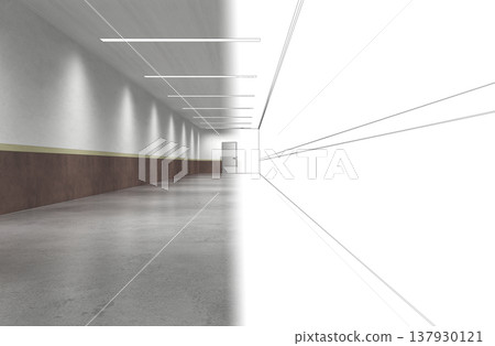 long corridor, interior visualization, 3D illustration long corridor, interior visualization, 3D illustration 137930121