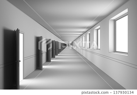 long corridor, interior visualization, 3D illustration 137930134