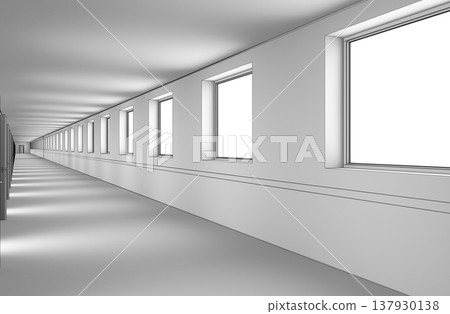 long corridor, interior visualization, 3D illustration 137930138
