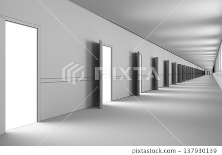 long corridor, interior visualization, 3D illustration long corridor, interior visualization, 3D illustration 137930139