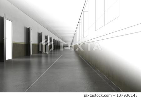 long corridor, interior visualization, 3D illustration long corridor, interior visualization, 3D illustration 137930145