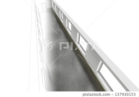 long corridor, interior visualization, 3D illustration long corridor, interior visualization, 3D illustration 137930153