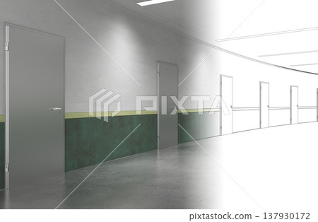 long corridor, interior visualization, 3D illustration long corridor, interior visualization, 3D illustration 137930172