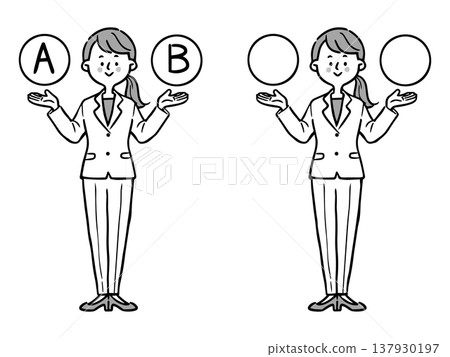 Options A and B: Young female office worker, full body, vector (monochrome) Options A and B: Young female office worker, full body, vector (monochrome) 137930197