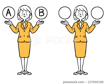 選項 A 和 B:年輕女性上班族,全身像,向量圖(橘色) 選項 A 和 B:年輕女性上班族,全身像,向量圖(橘色) 137930198