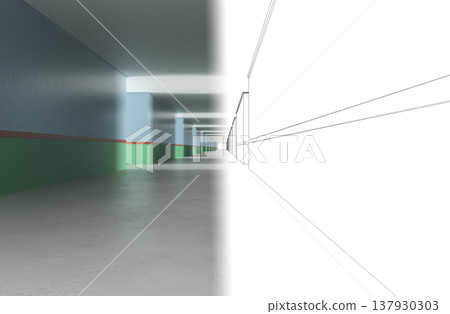 long corridor, interior visualization, 3D illustration 137930303