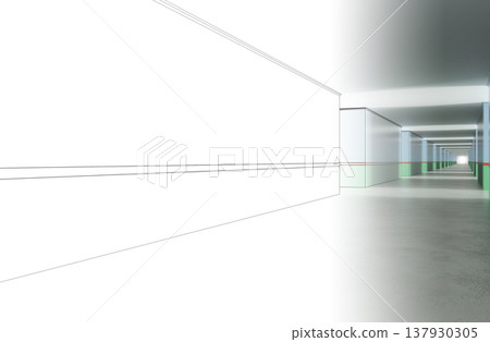 long corridor, interior visualization, 3D illustration 137930305