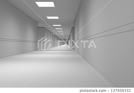 long corridor, interior visualization, 3D illustration 137930332