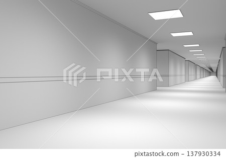 long corridor, interior visualization, 3D illustration 137930334