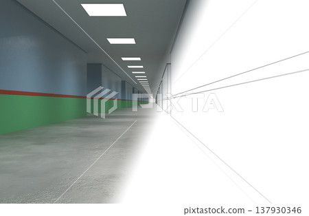 long corridor, interior visualization, 3D illustration long corridor, interior visualization, 3D illustration 137930346
