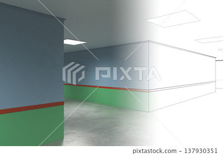 long corridor, interior visualization, 3D illustration 137930351