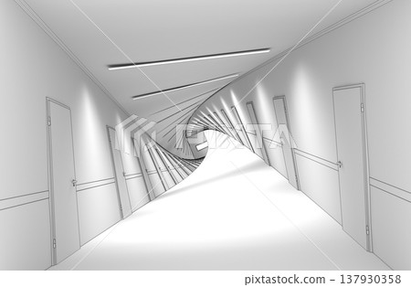 long corridor, interior visualization, 3D illustration 137930358