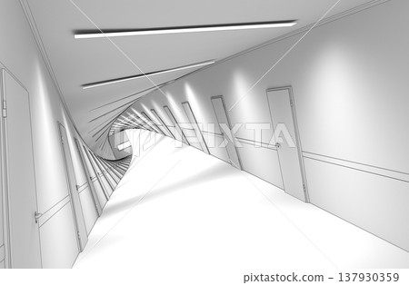 long corridor, interior visualization, 3D illustration long corridor, interior visualization, 3D illustration 137930359
