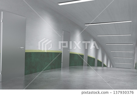 long corridor, interior visualization, 3D illustration long corridor, interior visualization, 3D illustration 137930376