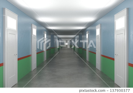 long corridor, interior visualization, 3D illustration long corridor, interior visualization, 3D illustration 137930377
