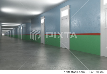 long corridor, interior visualization, 3D illustration 137930382