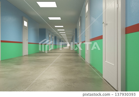 long corridor, interior visualization, 3D illustration long corridor, interior visualization, 3D illustration 137930393
