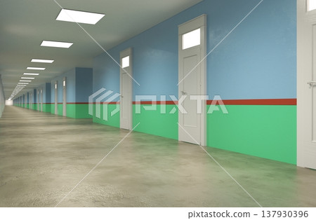 long corridor, interior visualization, 3D illustration long corridor, interior visualization, 3D illustration 137930396