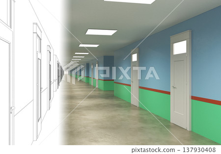 long corridor, interior visualization, 3D illustration 137930408