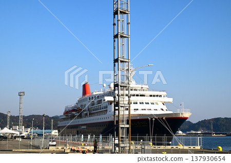 The cruise ship Nippon Maru docked at Fujiwara Pier in Miyako City. The cruise ship Nippon Maru docked at Fujiwara Pier in Miyako City. 137930654