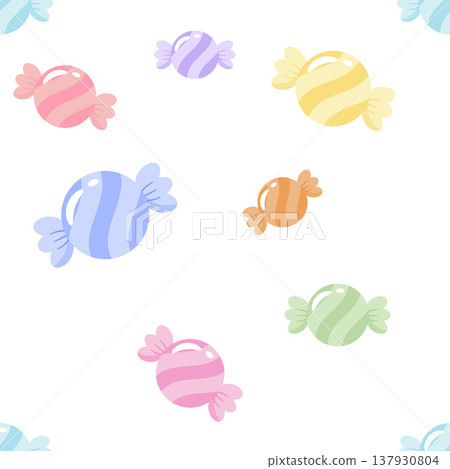 Sweet colorful lollipop seamless pattern, cute candy vector background with stars and swirls 137930804