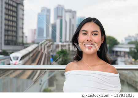 Asian Tourist Woman Portrait in Kuala Lumpur River of Life Urban City Background Asian Tourist Woman Portrait in Kuala Lumpur River of Life Urban City Background 137931025