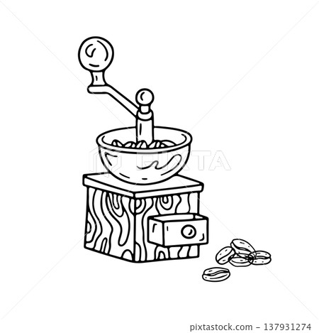Hand drawn manual coffee mill icon vector illustration Hand drawn manual coffee mill icon vector illustration 137931274