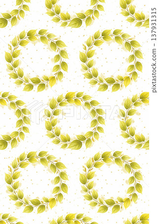 Young Leaves/Fresh Green Series: Circular patterns drawn with fresh green leaves 137931315