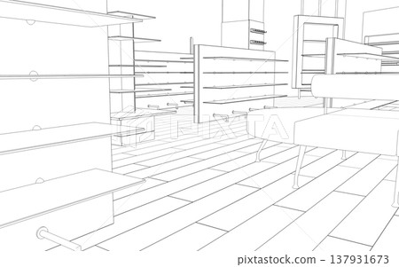shopping mall, contour visualization, 3D illustration, sketch, outline shopping mall, contour visualization, 3D illustration, sketch, outline 137931673