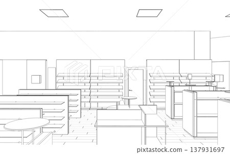shopping mall, contour visualization, 3D illustration, sketch, outline shopping mall, contour visualization, 3D illustration, sketch, outline 137931697